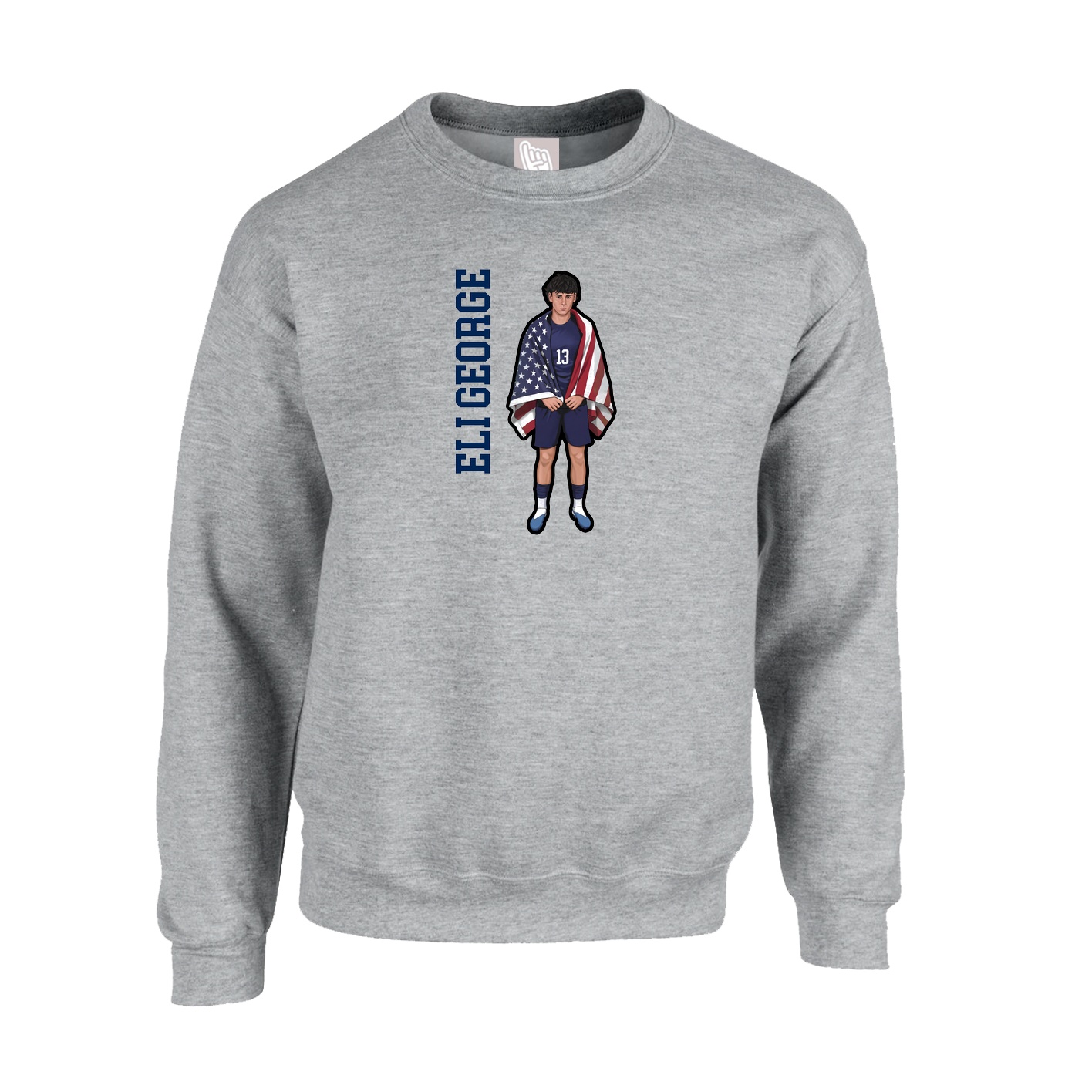 Fleece Crew — Name Vertical in Grey