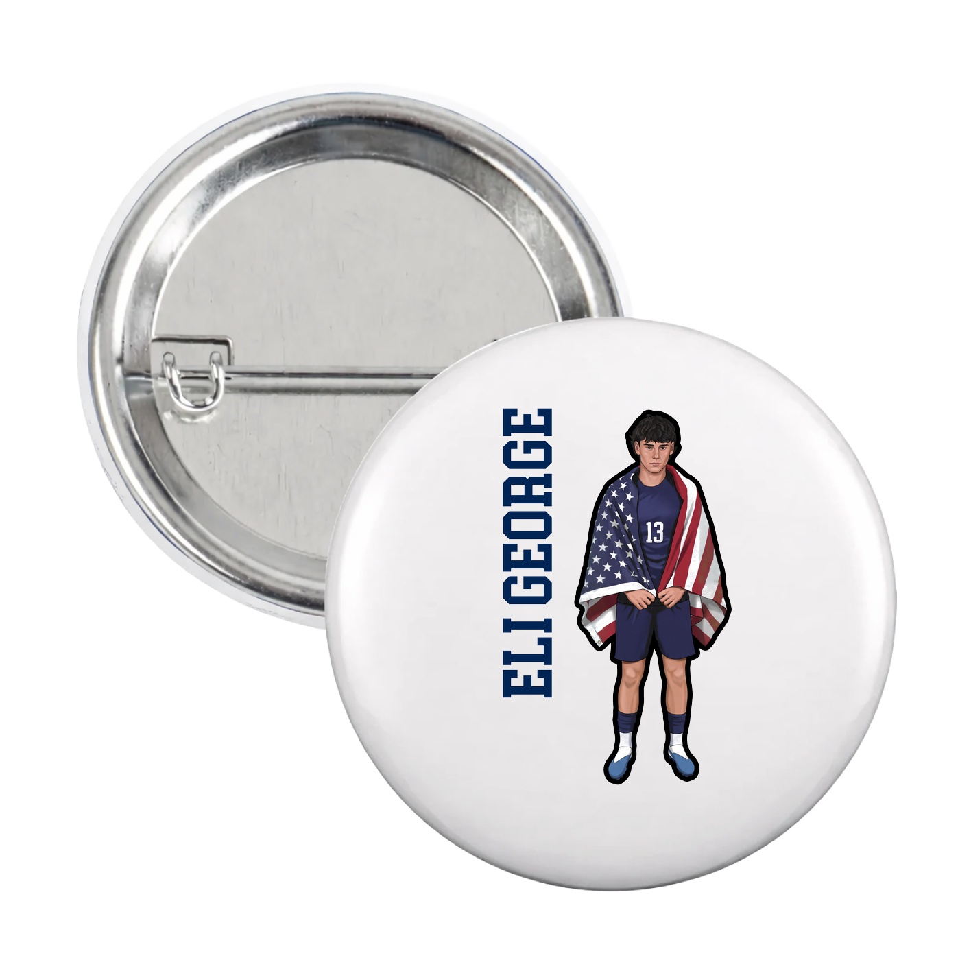 Game Day Button — Name Vertical in White