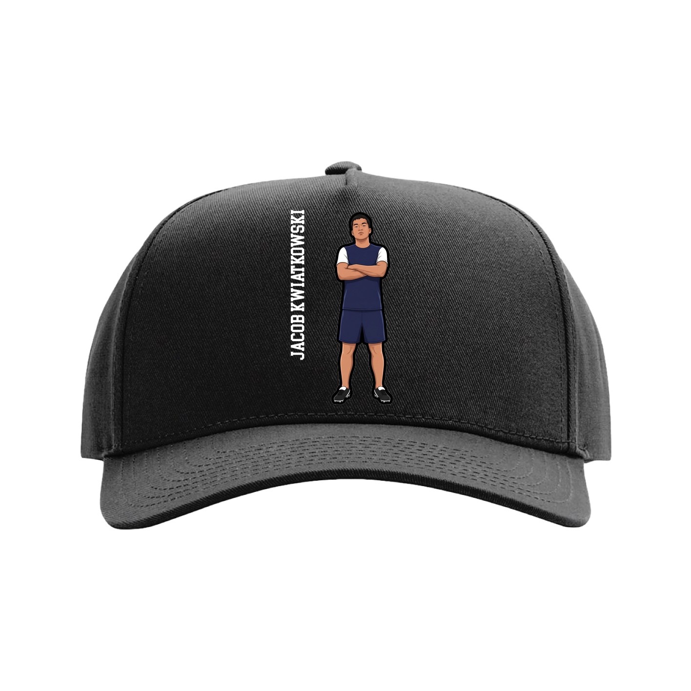 Full Fabric Five-Panel Champ Cap — Name Vertical in Black