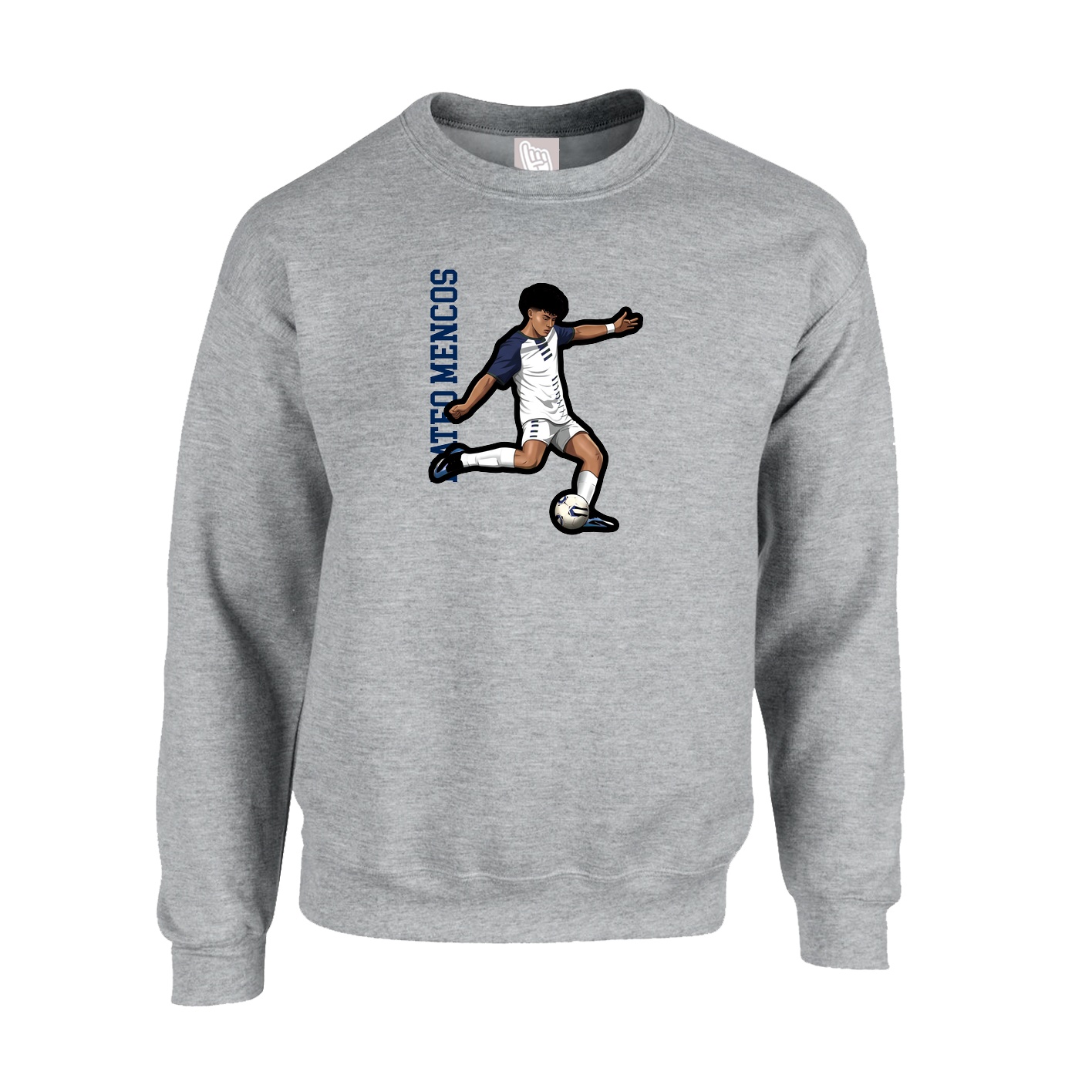 Fleece Crew — Name Vertical in Grey