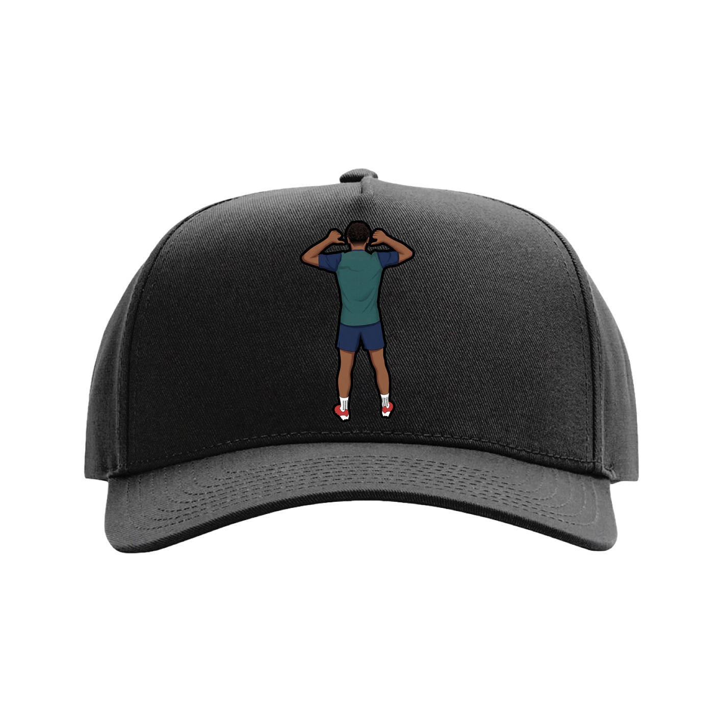 Full Fabric Five-Panel Champ Cap — Name Vertical in Black