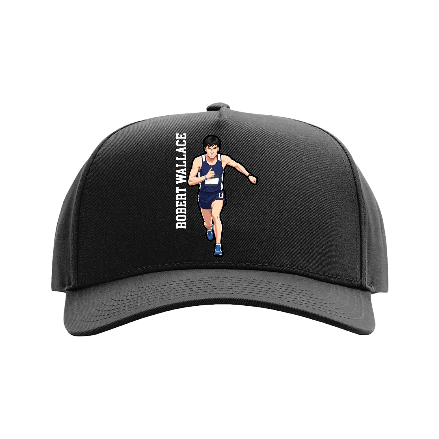 Full Fabric Five-Panel Champ Cap — Name Vertical in Black