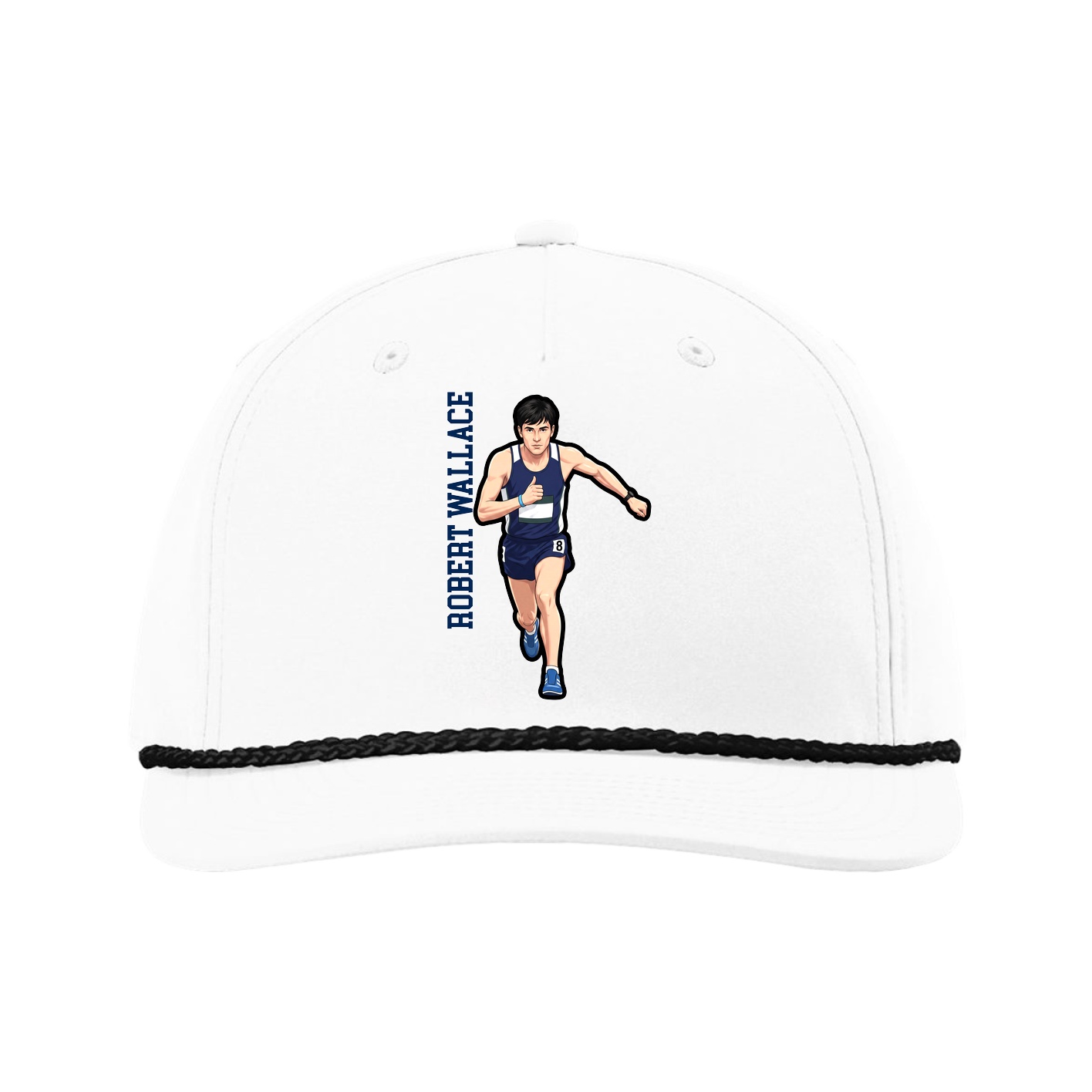 Five-Panel Classic Rope Cap — Name Vertical in White