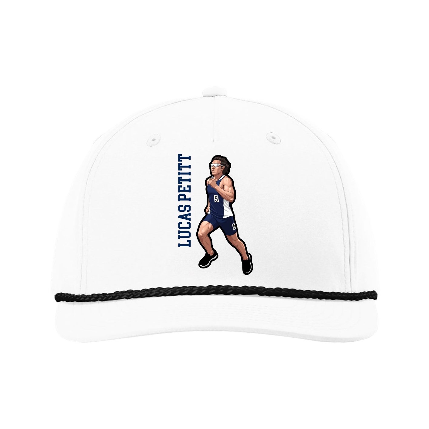 Five-Panel Classic Rope Cap — Name Vertical in White