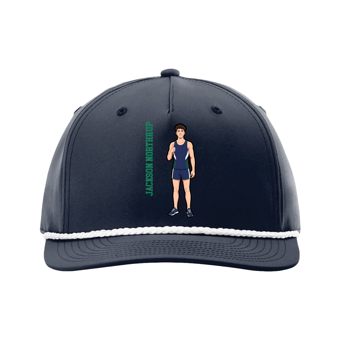 Five-Panel Classic Rope Cap — Name Vertical in Navy