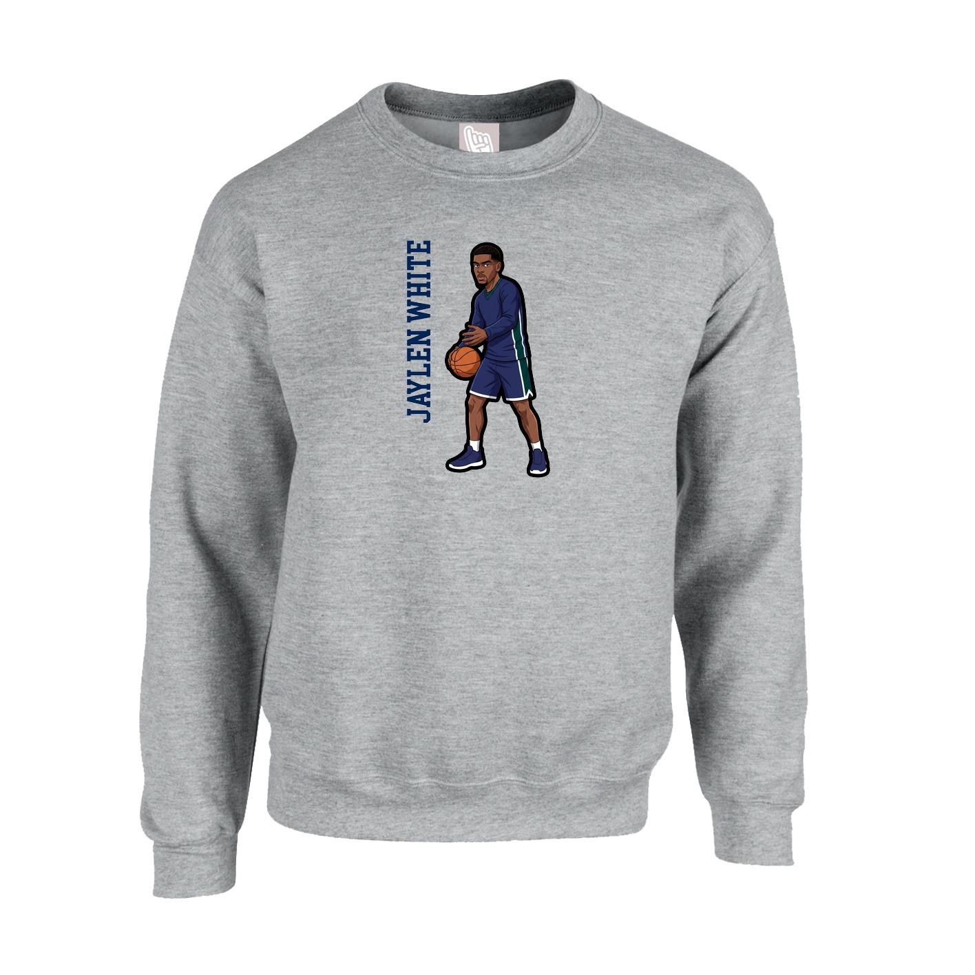Fleece Crew — Name Vertical in Grey