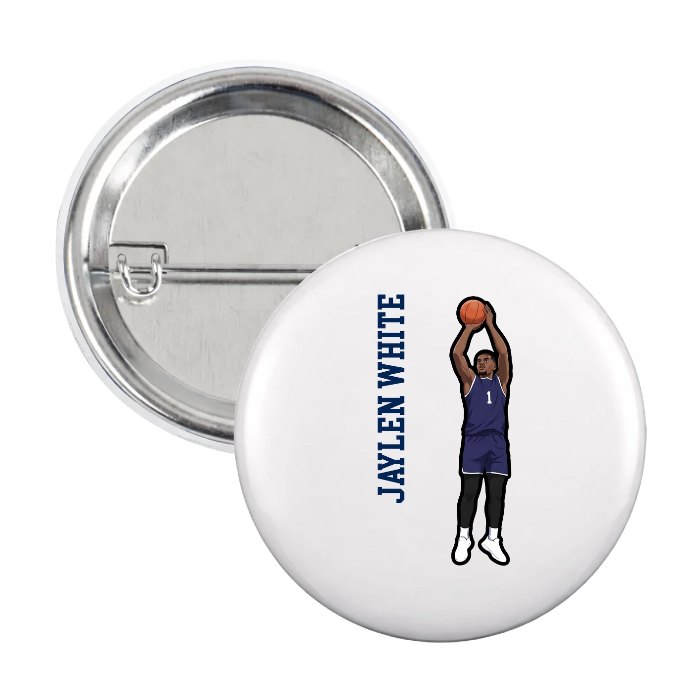 Game Day Button — Name Vertical in White