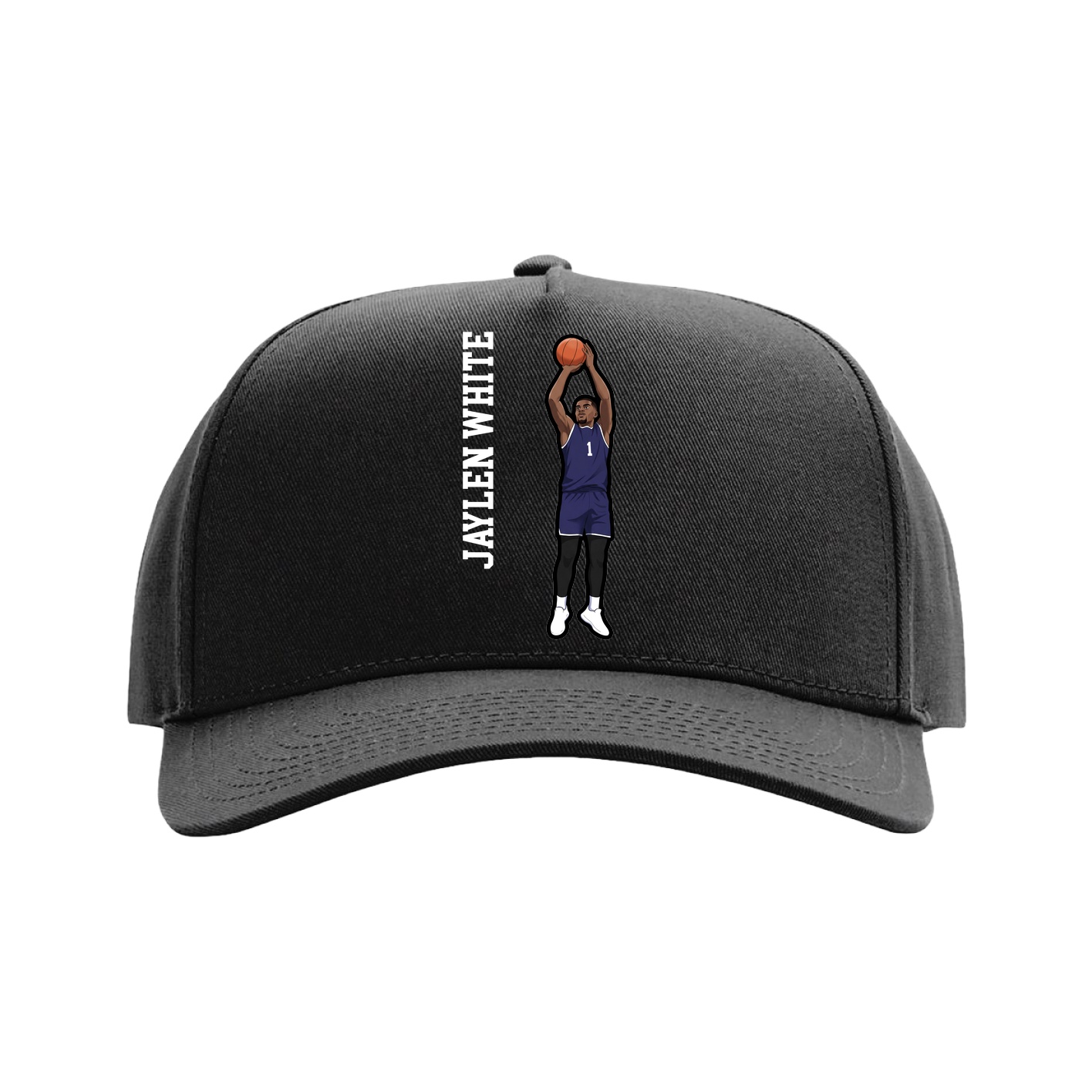 Full Fabric Five-Panel Champ Cap — Name Vertical in Black