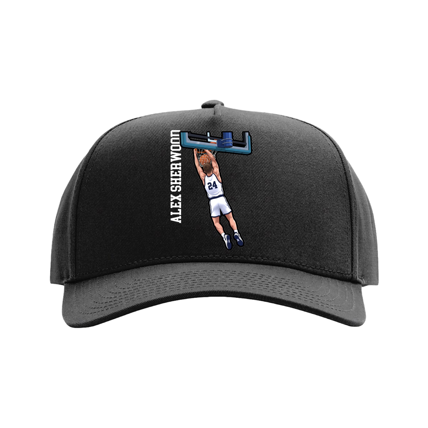 Full Fabric Five-Panel Champ Cap — Name Vertical in Black
