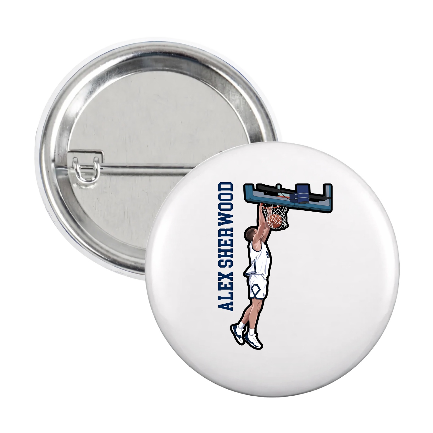 Game Day Button — Name Vertical in White