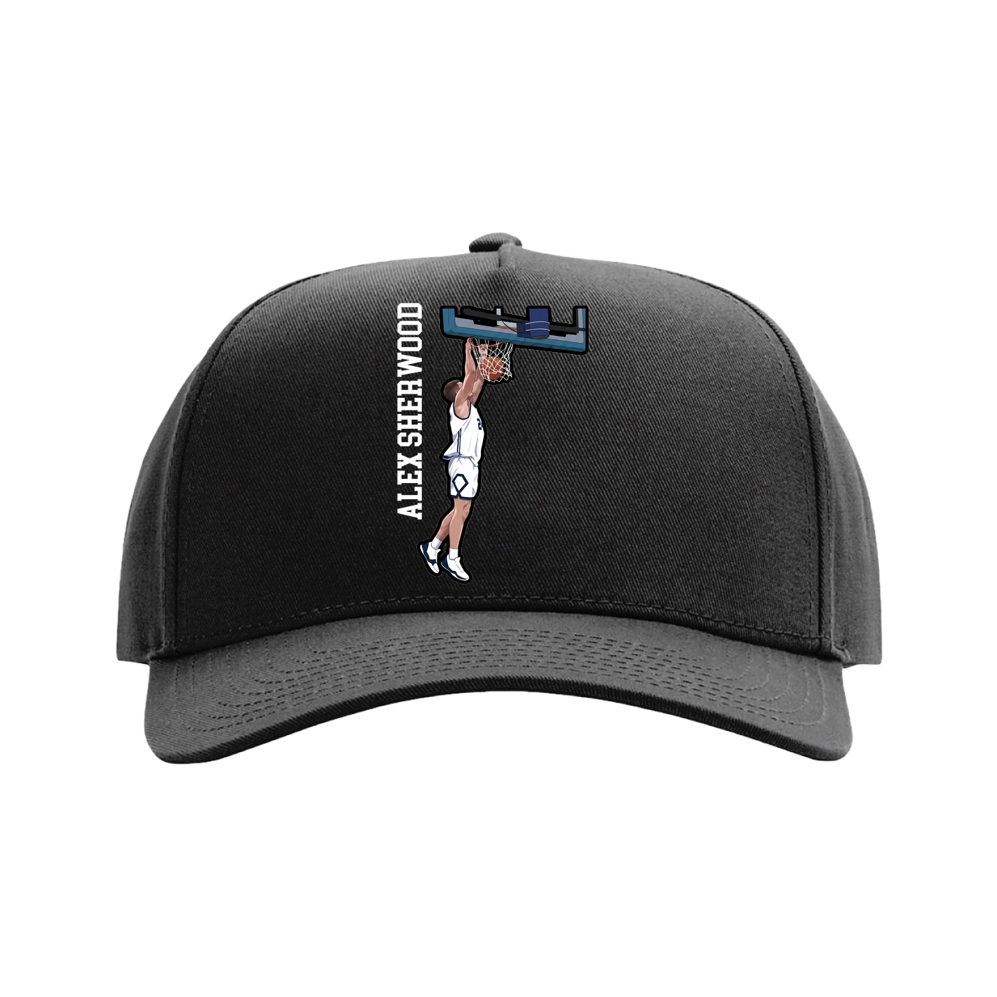 Full Fabric Five-Panel Champ Cap — Name Vertical in Black