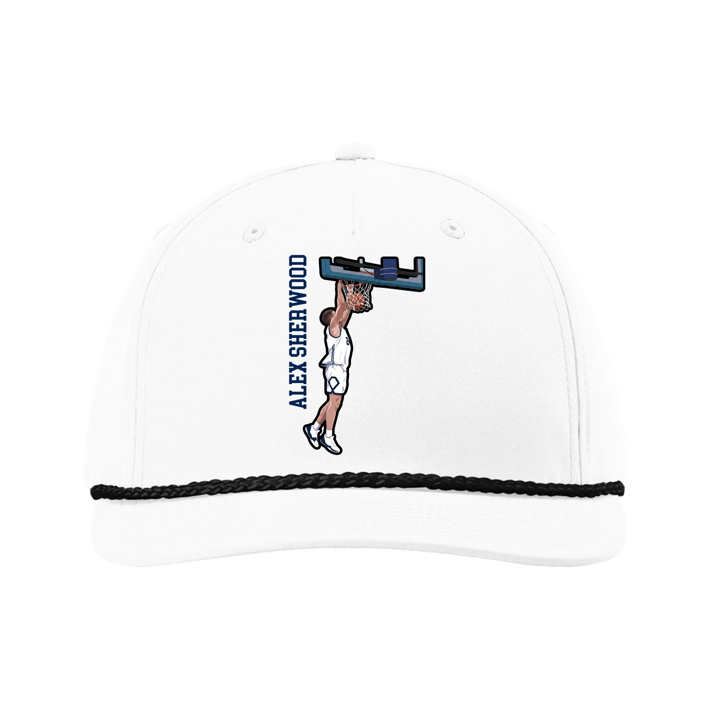 Five-Panel Classic Rope Cap — Name Vertical in White