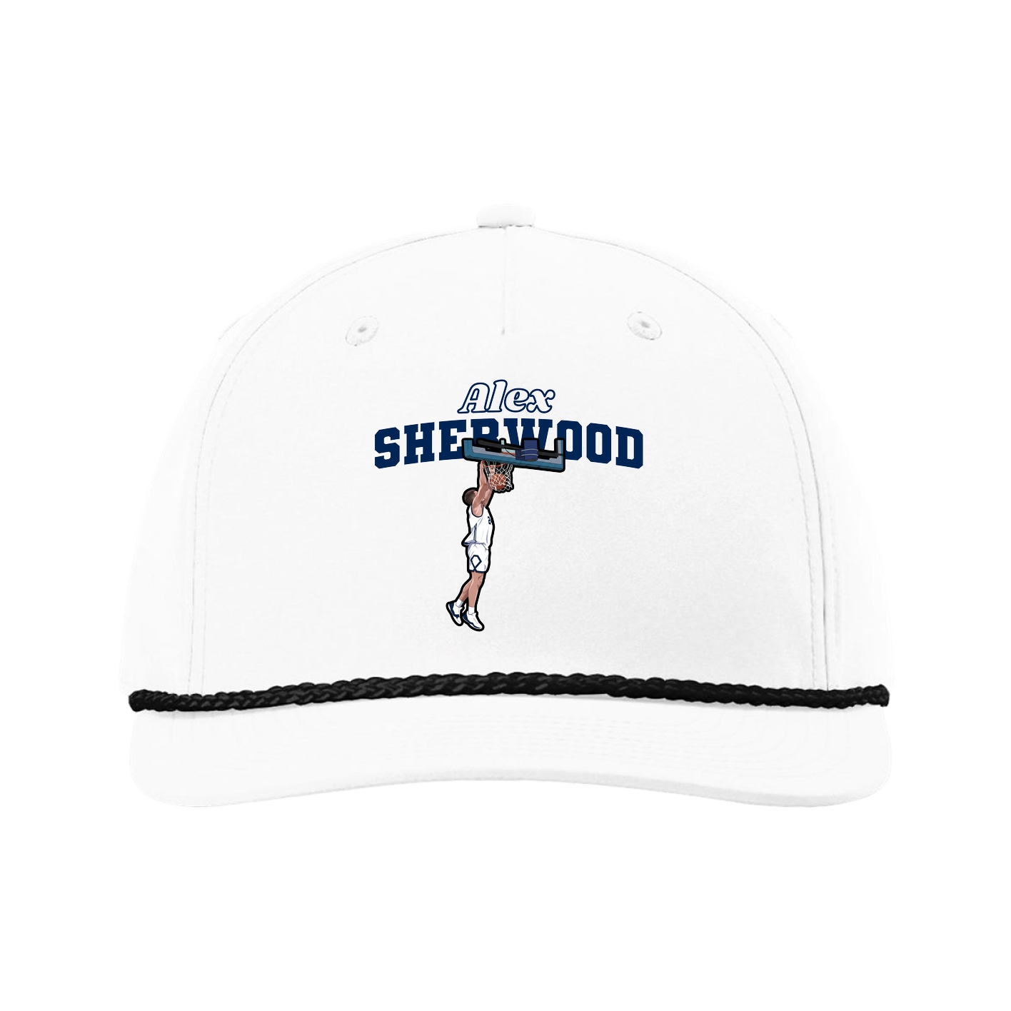 Five-Panel Classic Rope Cap — Name Arch in White