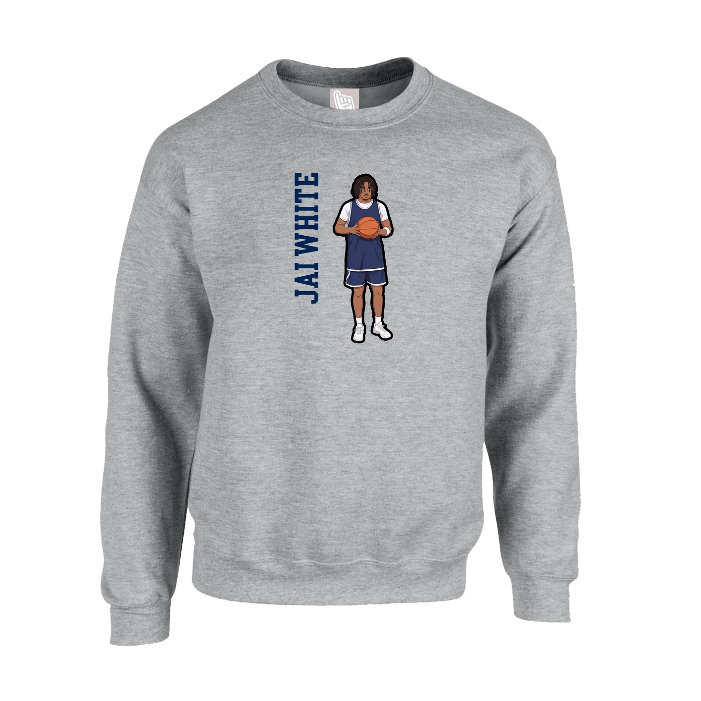 Fleece Crew — Name Vertical in Grey