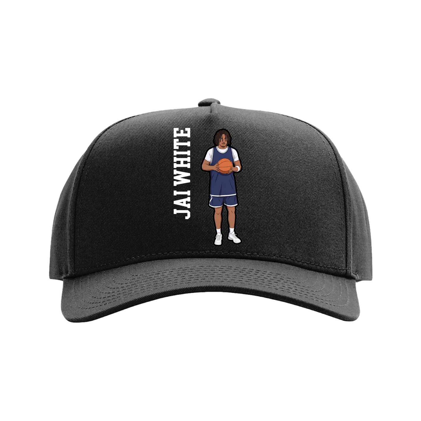 Full Fabric Five-Panel Champ Cap — Name Vertical in Black
