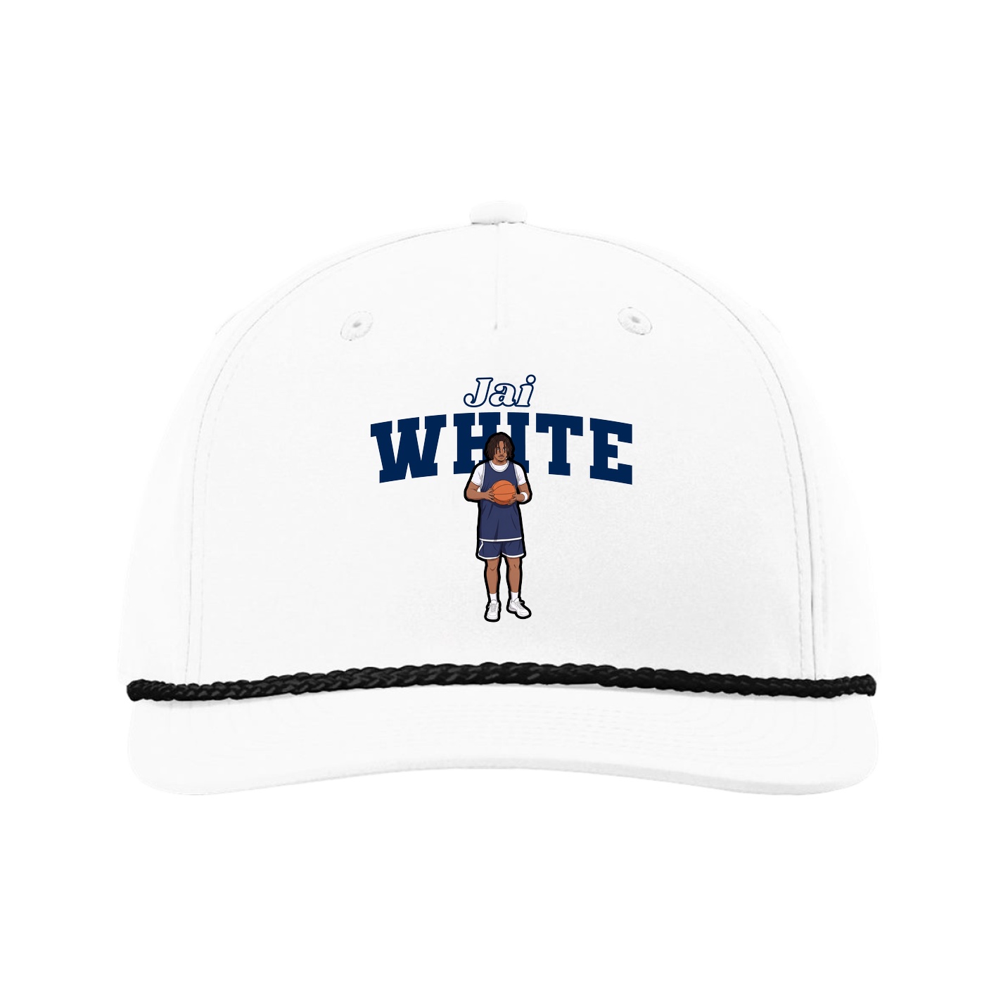 Five-Panel Classic Rope Cap — Name Arch in White