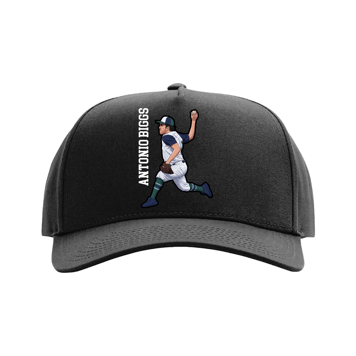 Full Fabric Five-Panel Champ Cap — Name Vertical in Black