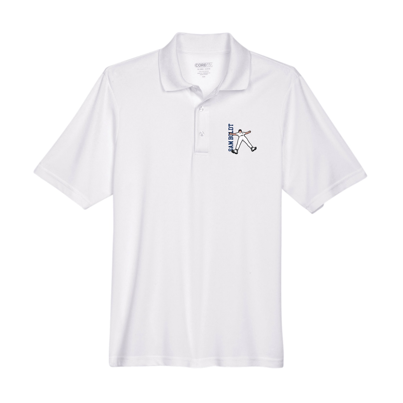 Performance Polo — Name Vertical in White
