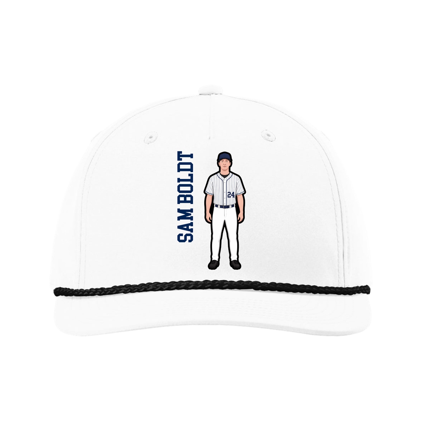 Five-Panel Classic Rope Cap — Name Vertical in White