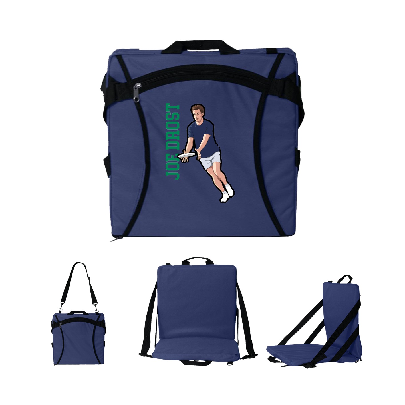 Folding Stadium Seat — Name Vertical in Navy