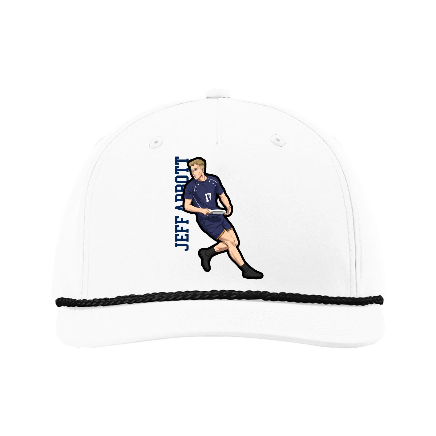 Five-Panel Classic Rope Cap — Name Vertical in White
