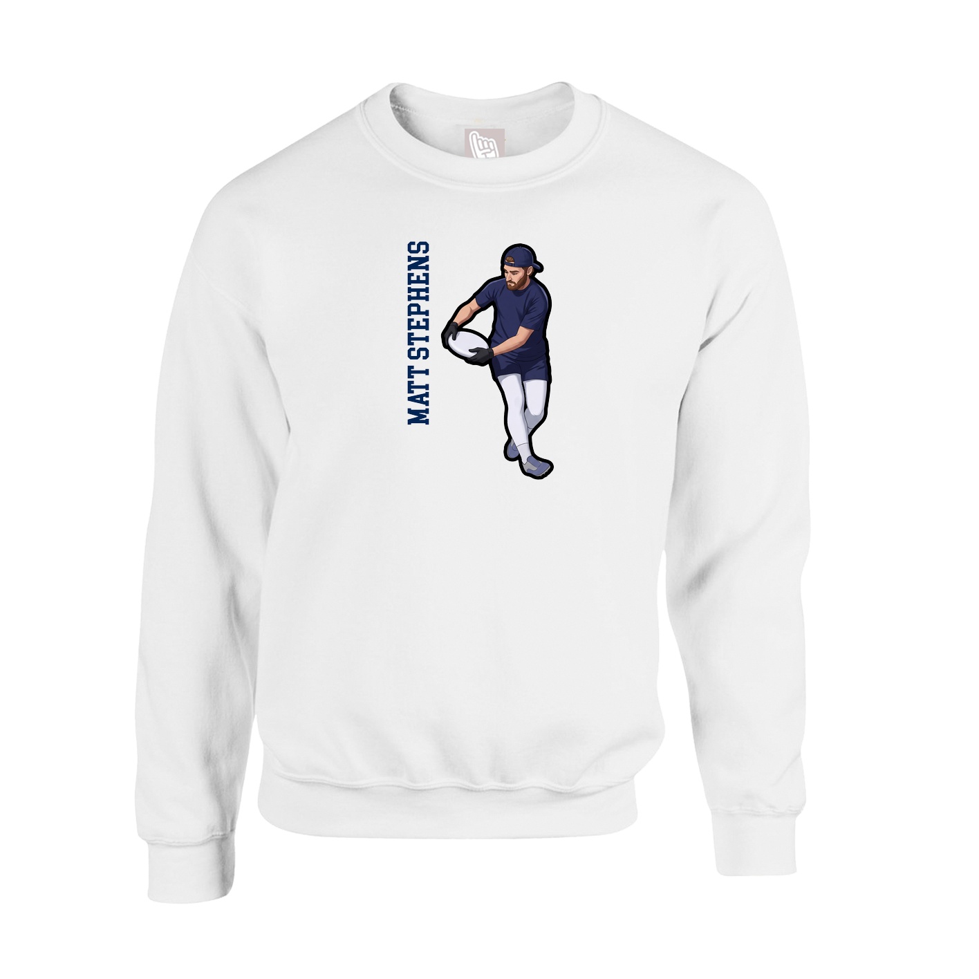 Fleece Crew — Name Vertical in White