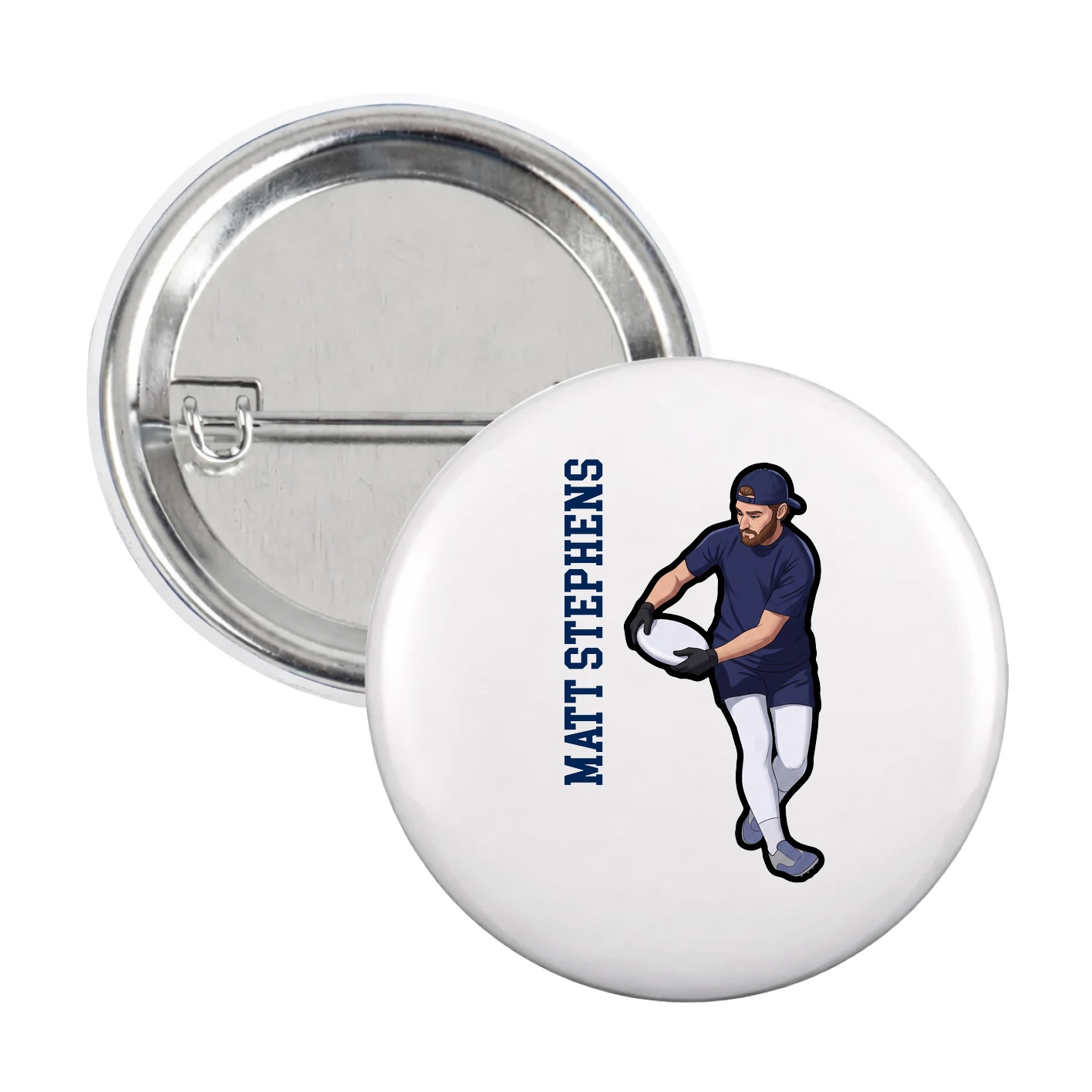 Game Day Button — Name Vertical in White