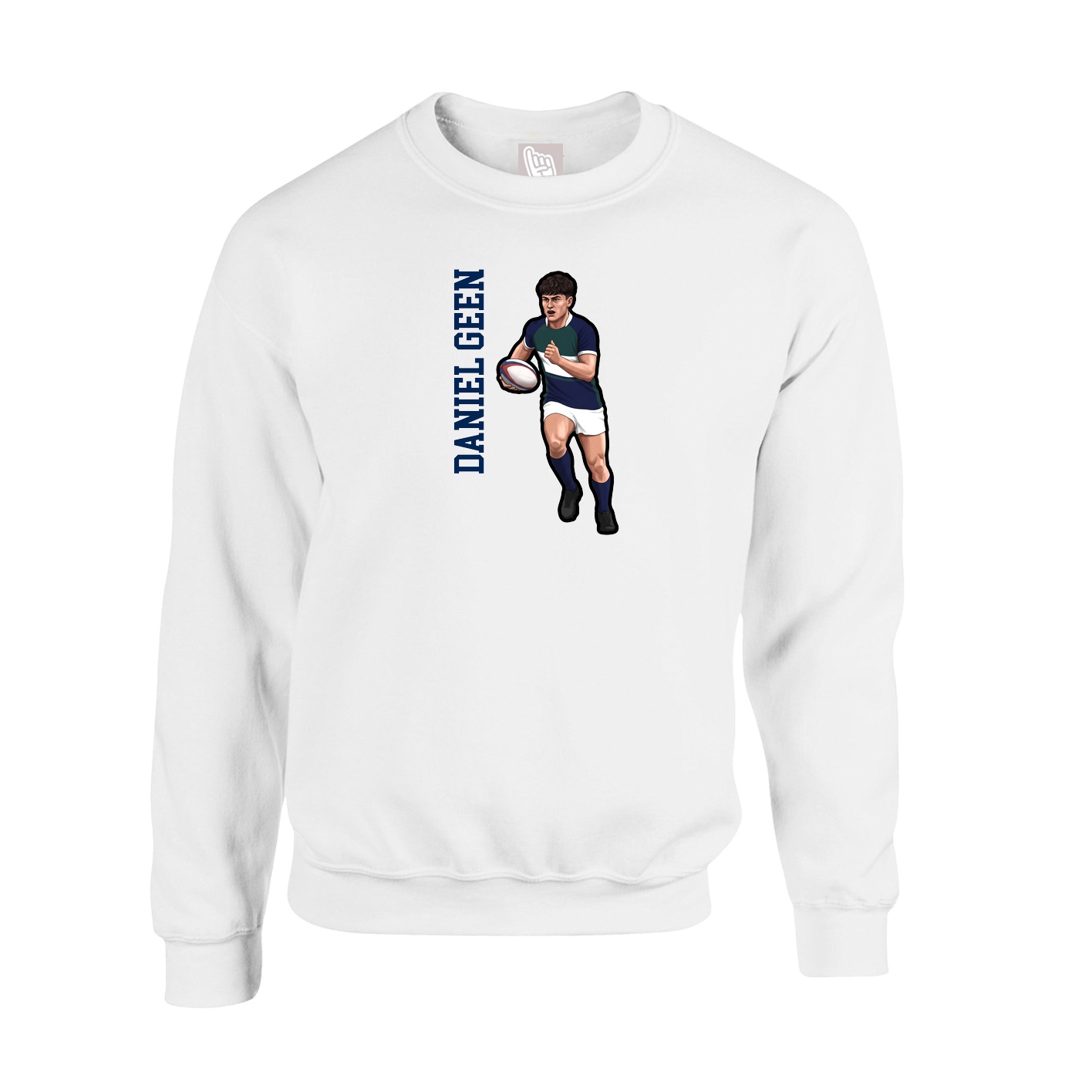 Fleece Crew — Name Vertical in White