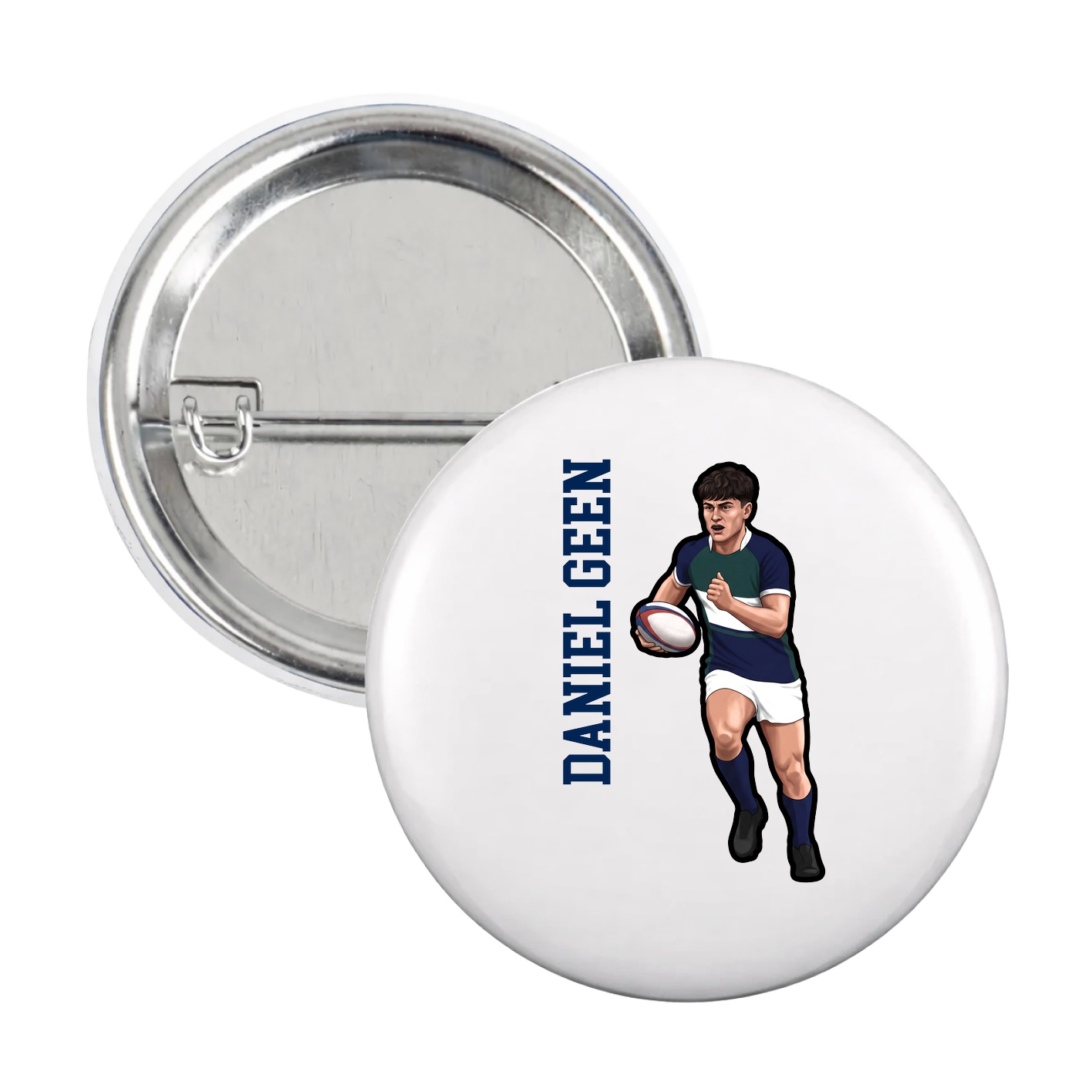Game Day Button — Name Vertical in White