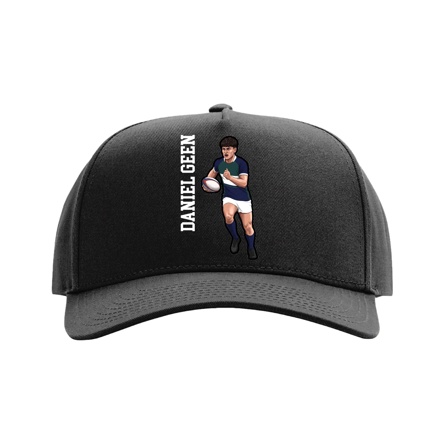 Full Fabric Five-Panel Champ Cap — Name Vertical in Black