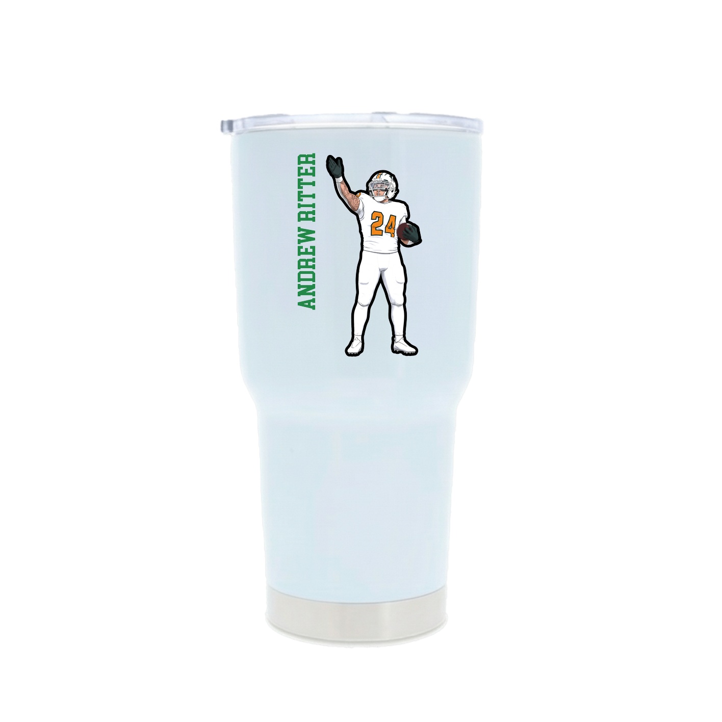 30oz Stainless Steel Tumbler — Name Vertical in White