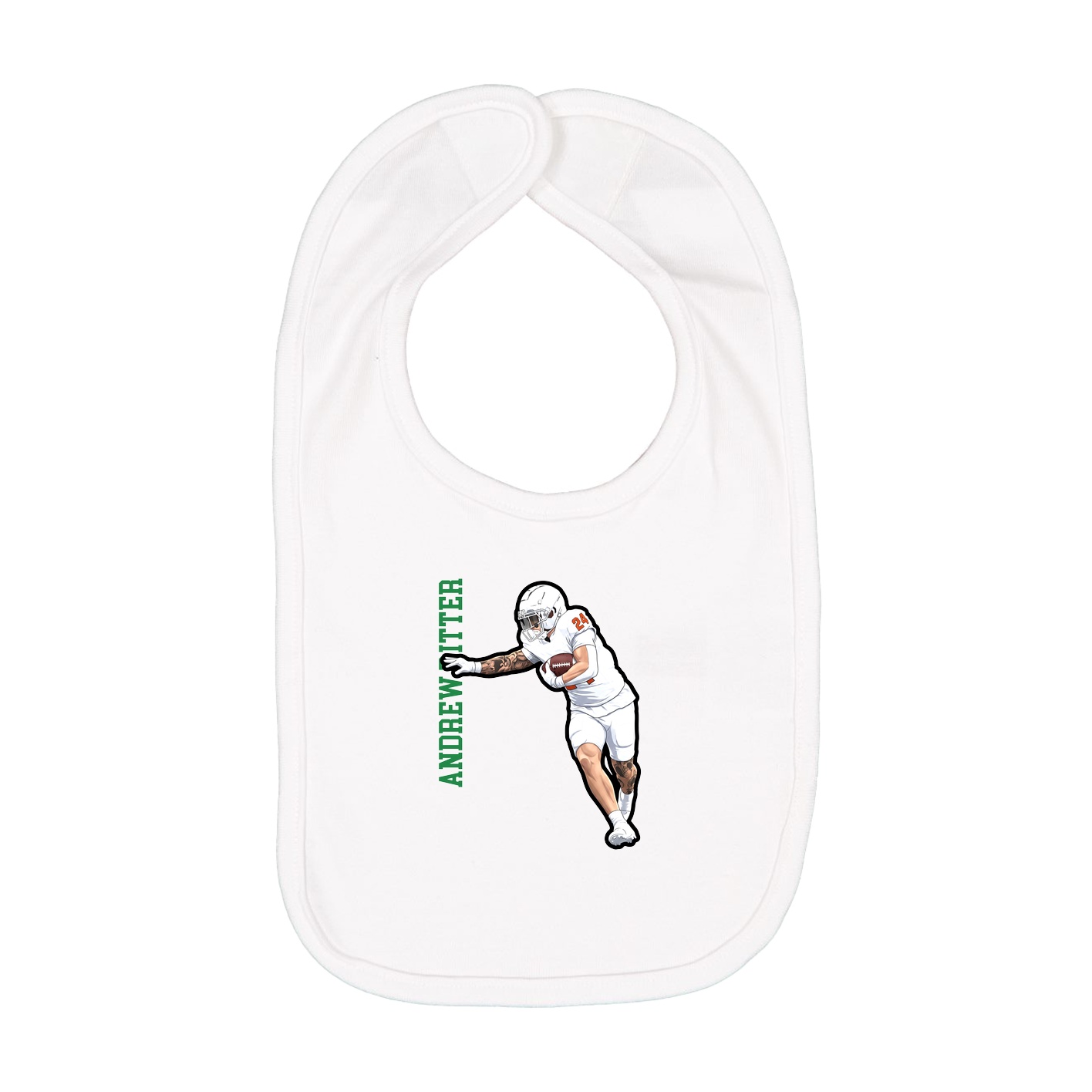 Infant Bib — Name Vertical in White