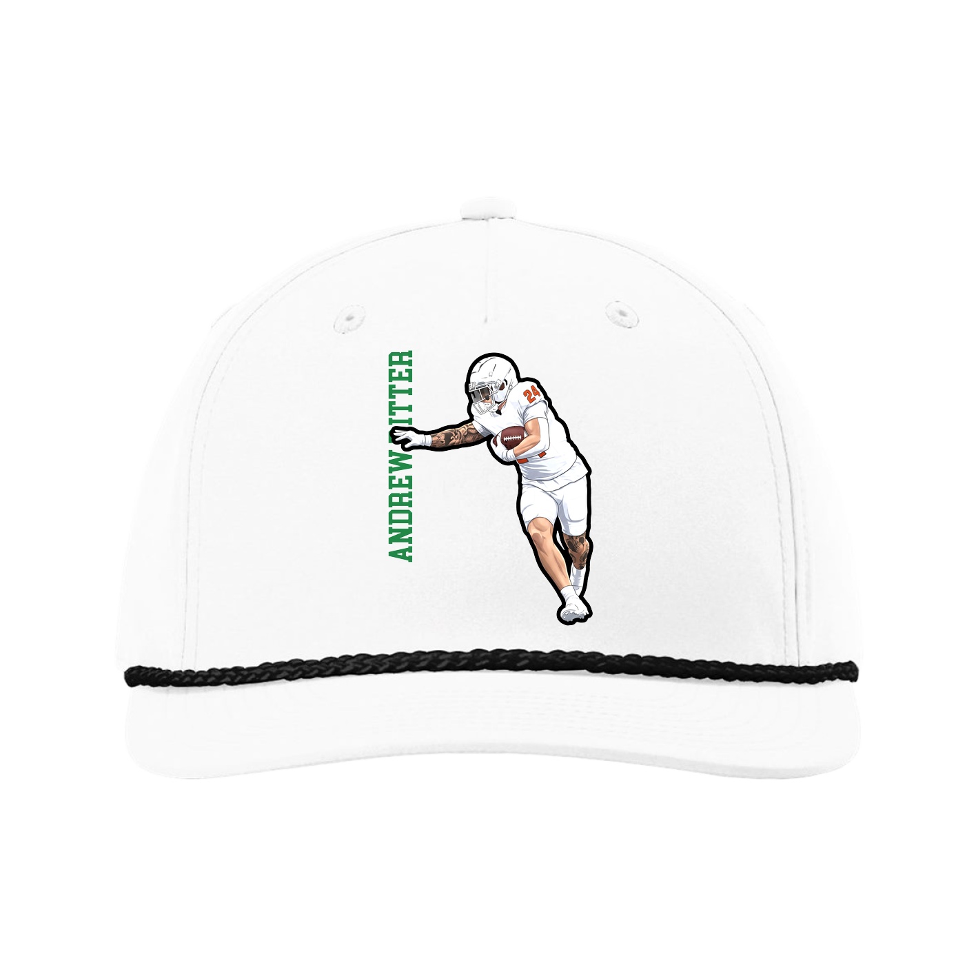 Five-Panel Classic Rope Cap — Name Vertical in White