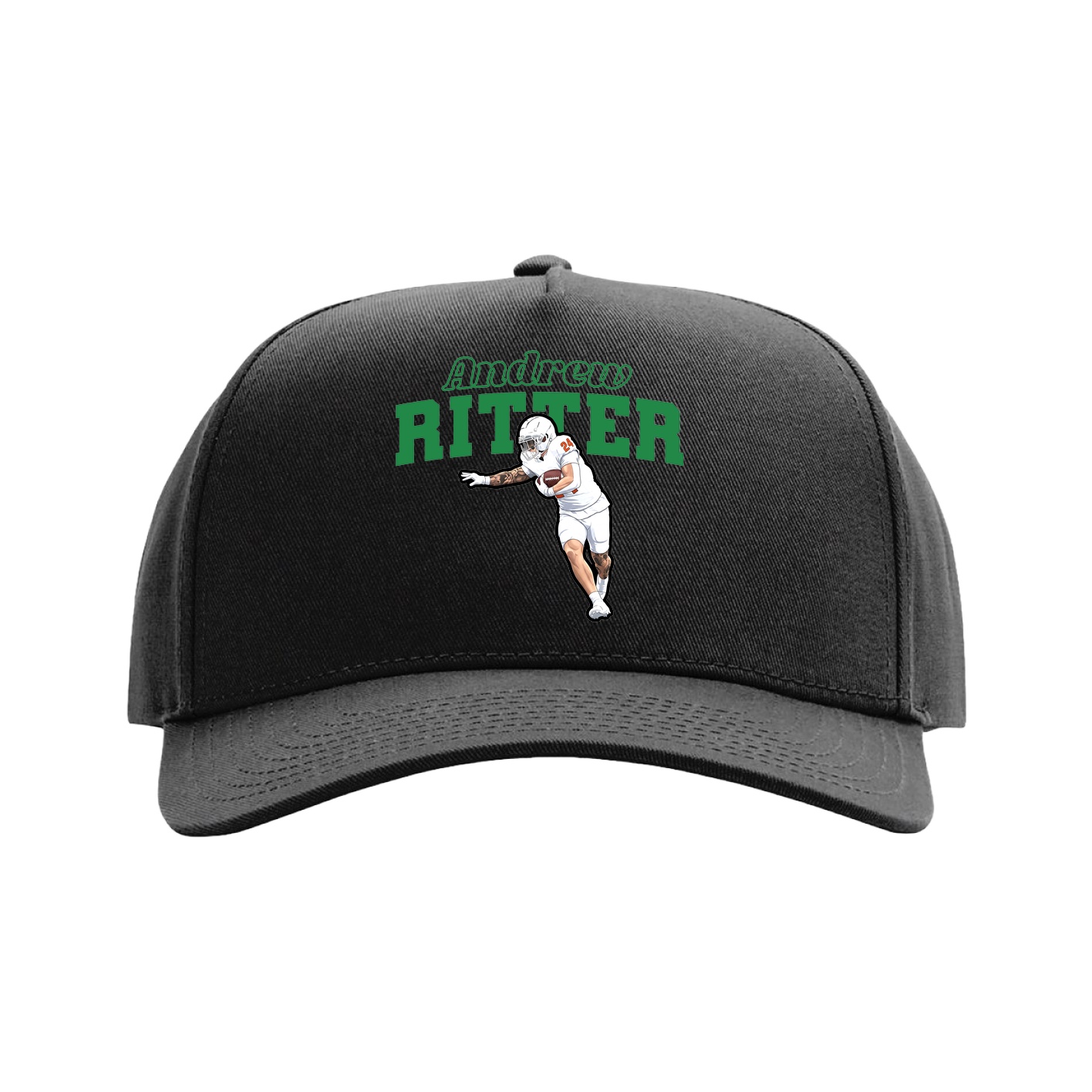 Full Fabric Five-Panel Champ Cap — Name Arch in Black