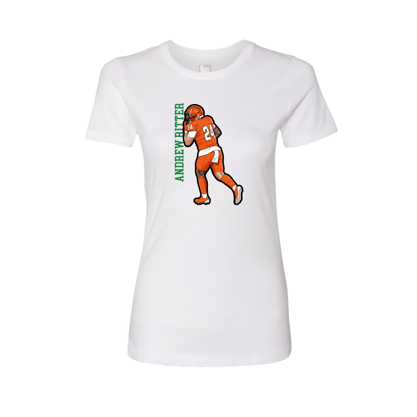 Fitted Women's Tee — Name Vertical in White