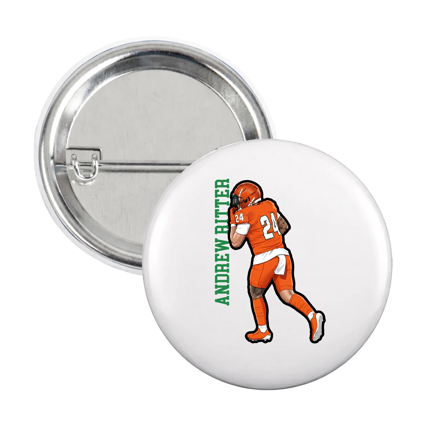 Game Day Button — Name Vertical in White