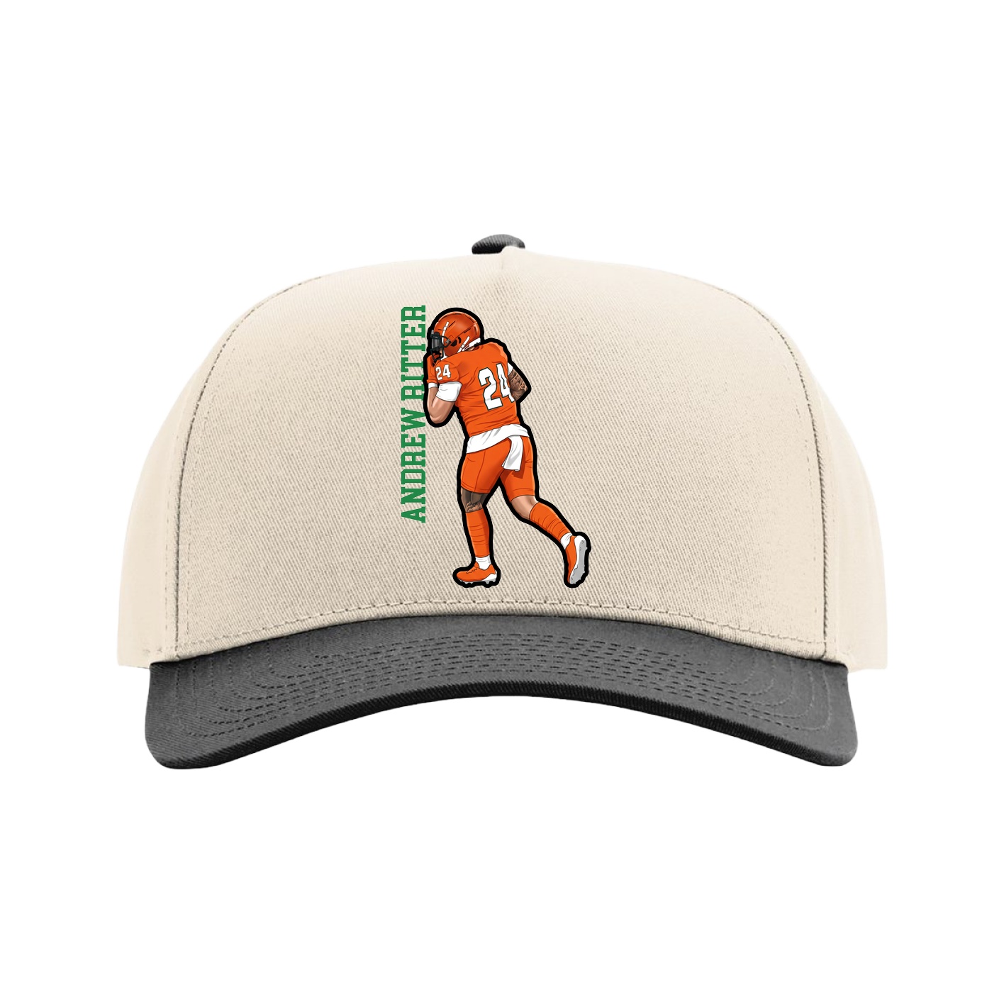 Full Fabric Five-Panel Champ Cap — Name Vertical in Cream/Black