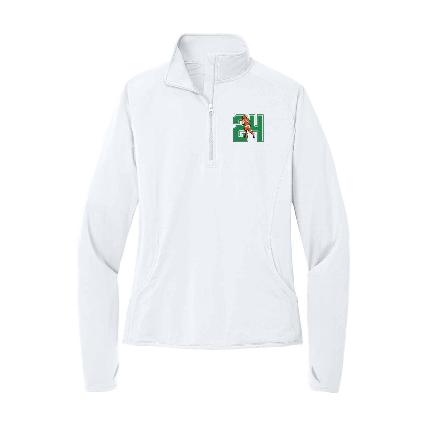 Women's Q-Zip Pullover — Number in White