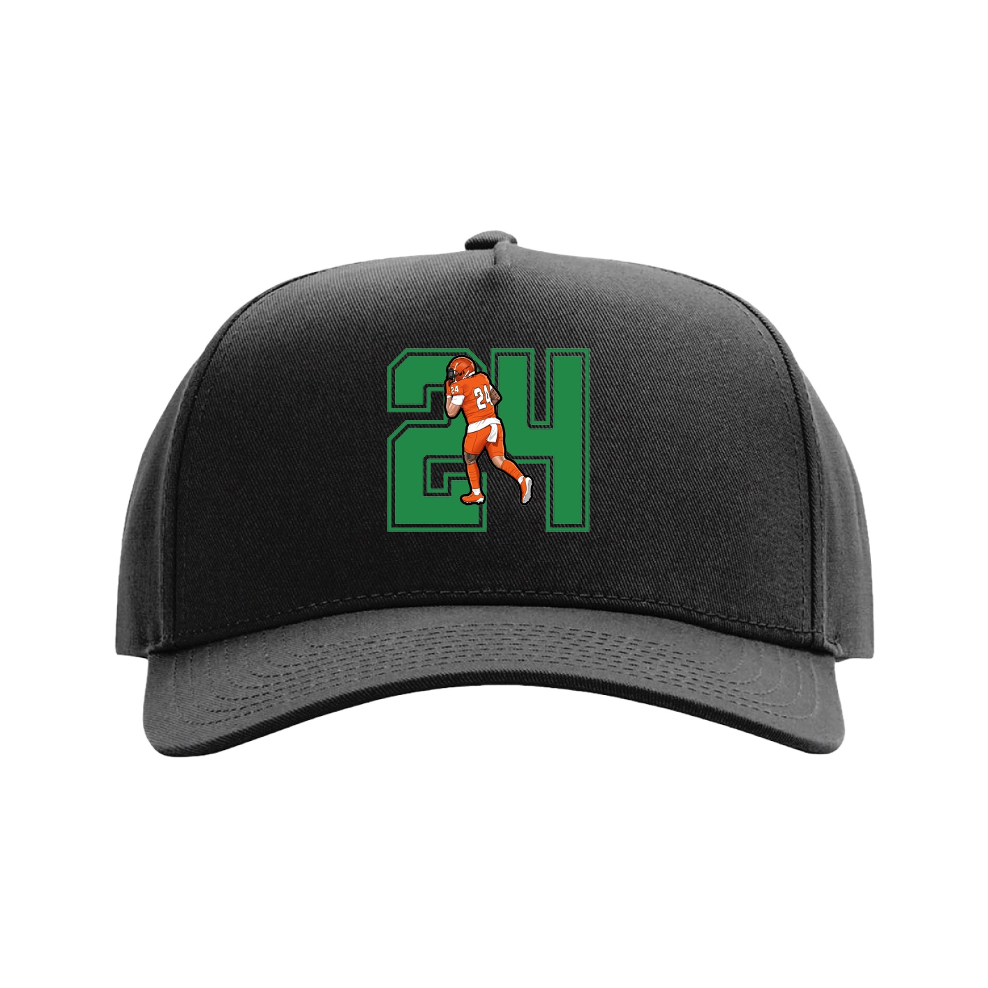 Full Fabric Five-Panel Champ Cap — Number in Black