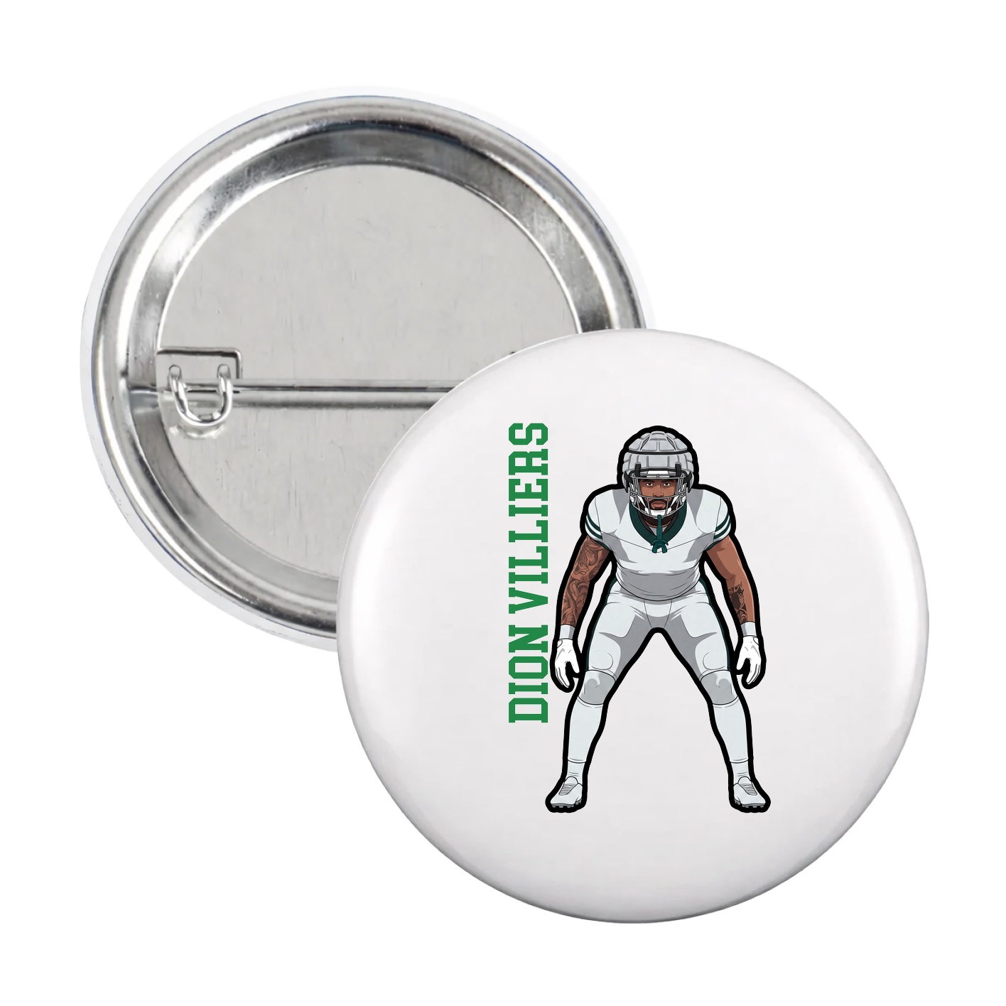 Game Day Button — Name Vertical in White