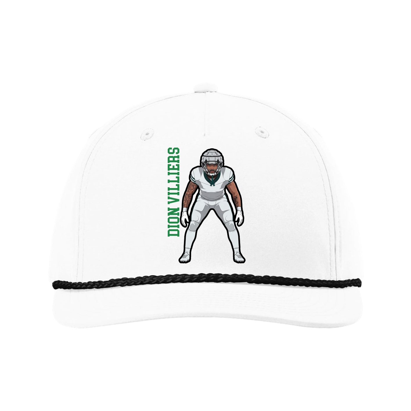 Five-Panel Classic Rope Cap — Name Vertical in White