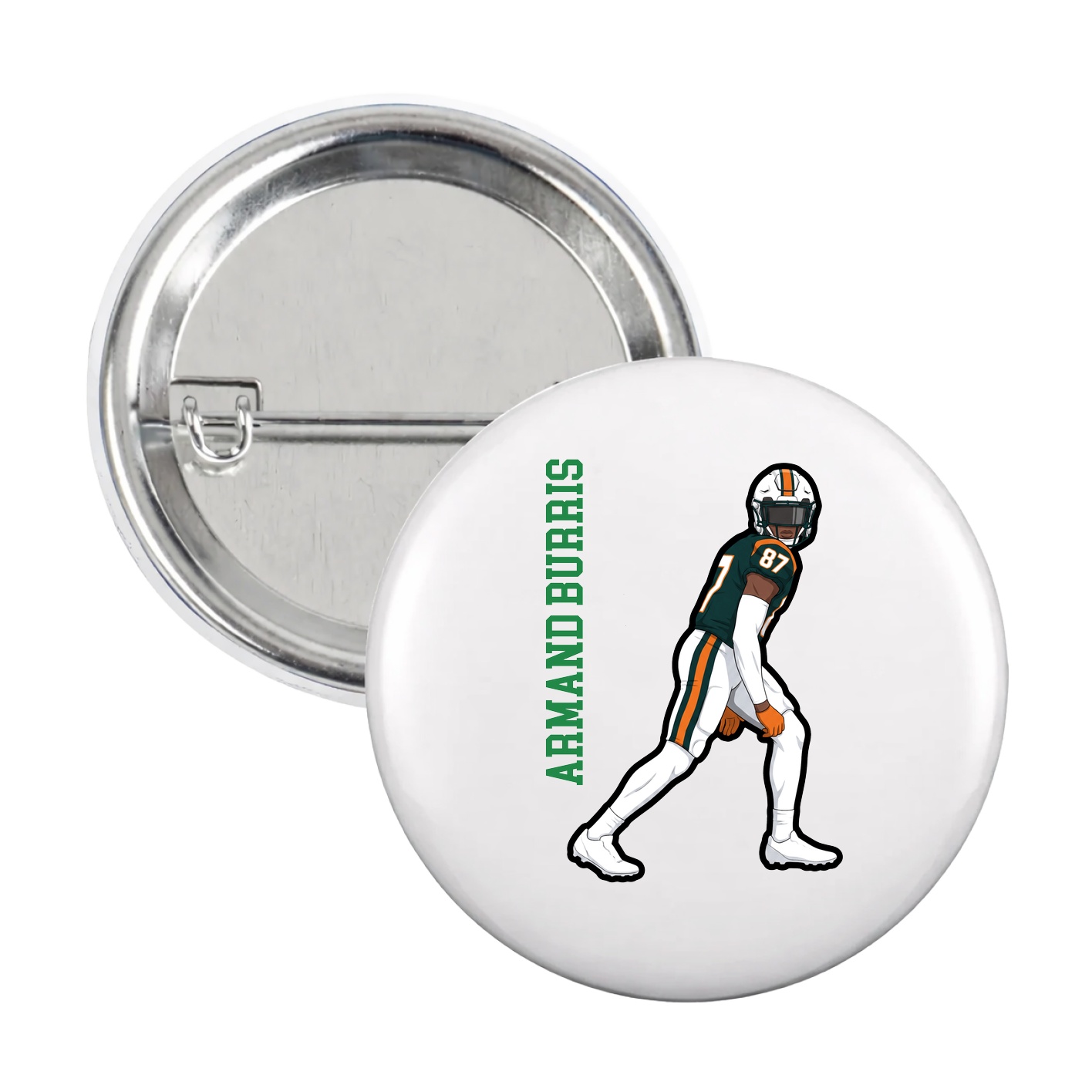 Game Day Button — Name Vertical in White