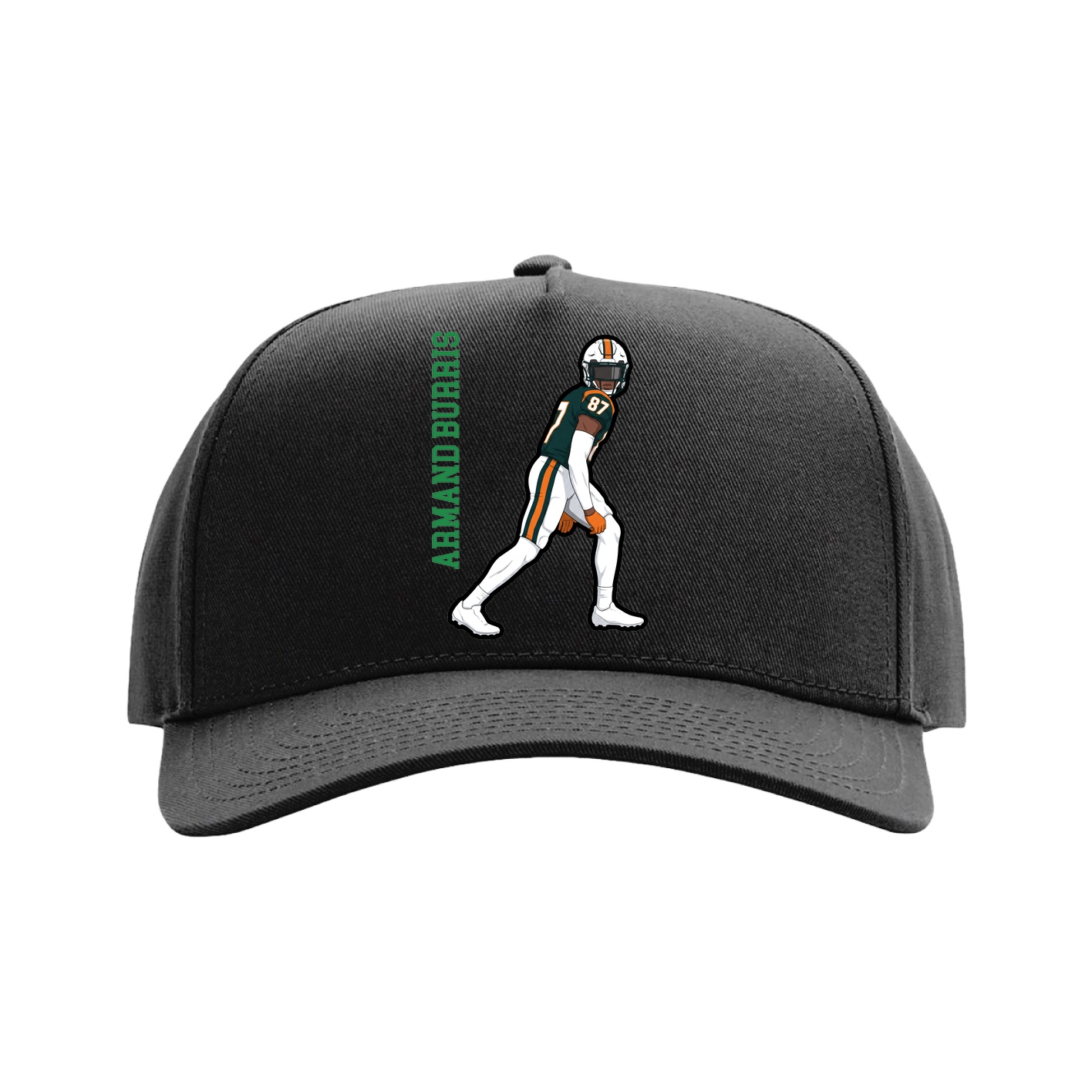 Full Fabric Five-Panel Champ Cap — Name Vertical in Black