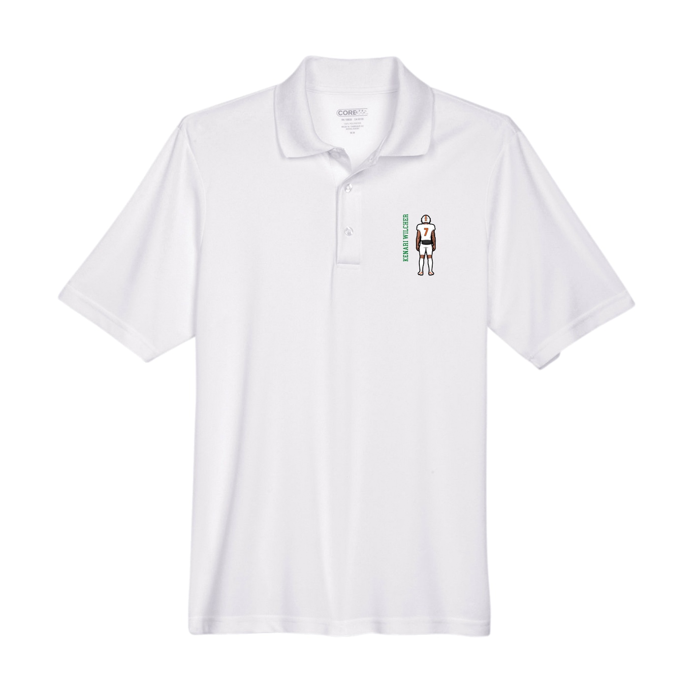 Performance Polo — Name Vertical in White