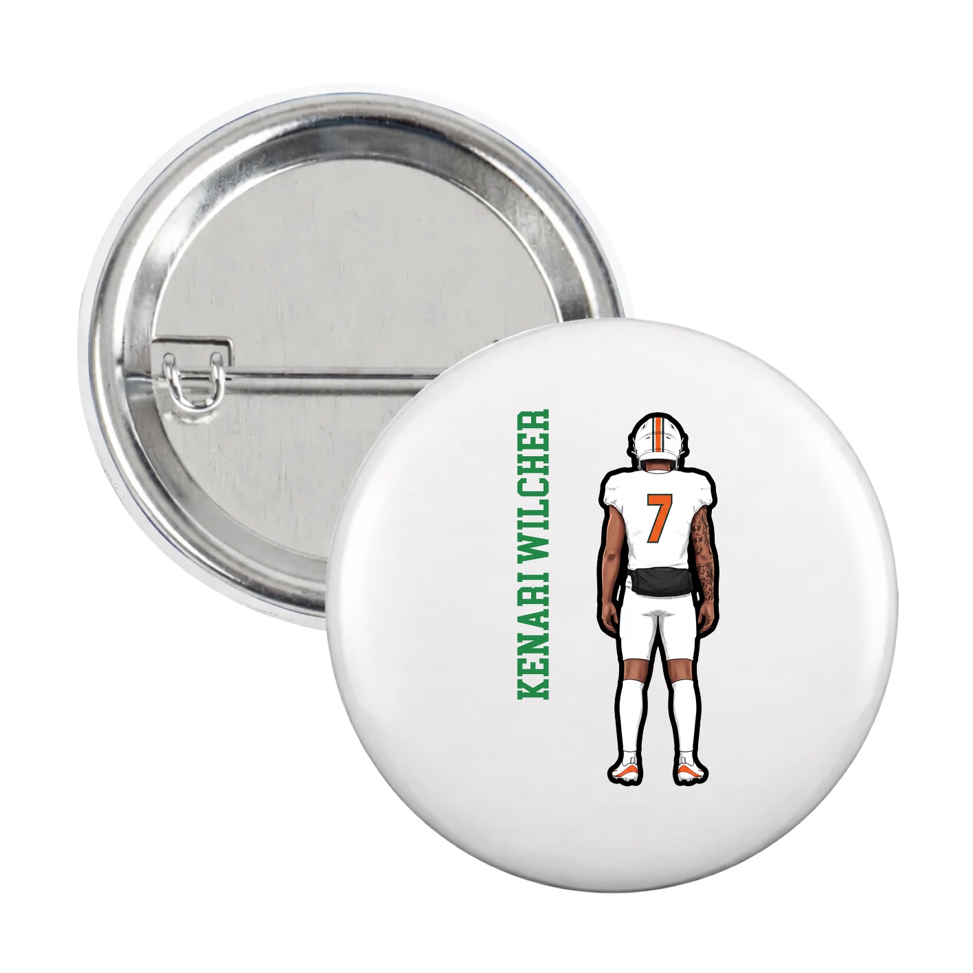 Game Day Button — Name Vertical in White