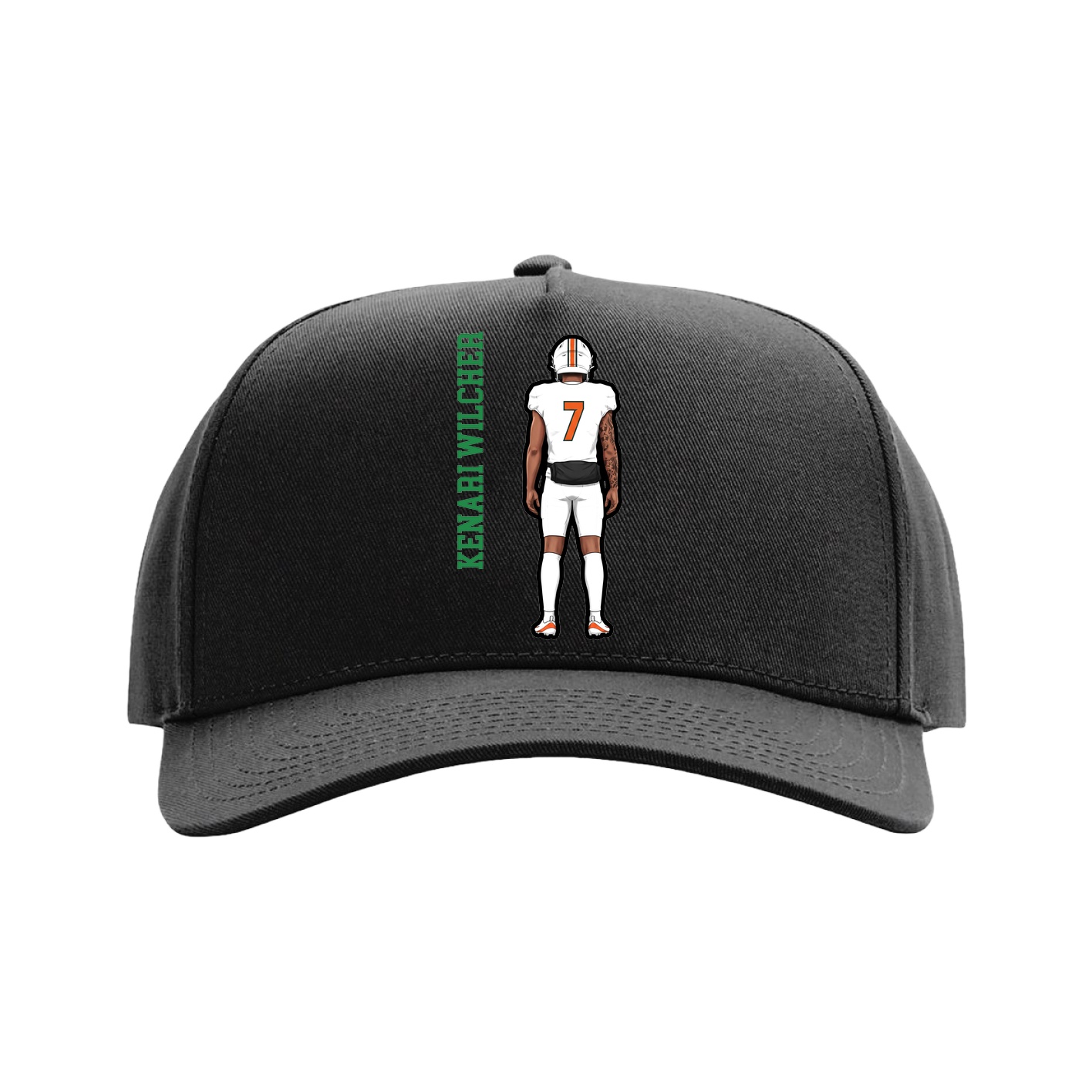 Full Fabric Five-Panel Champ Cap — Name Vertical in Black