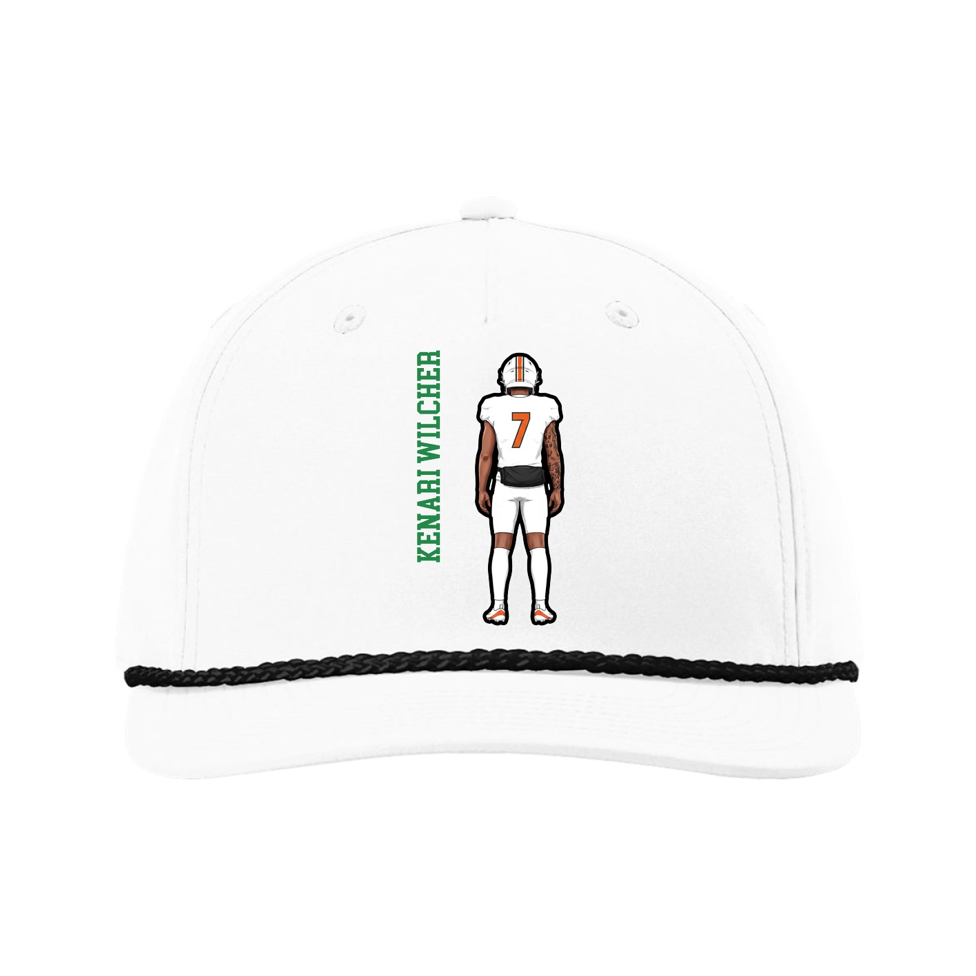 Five-Panel Classic Rope Cap — Name Vertical in White