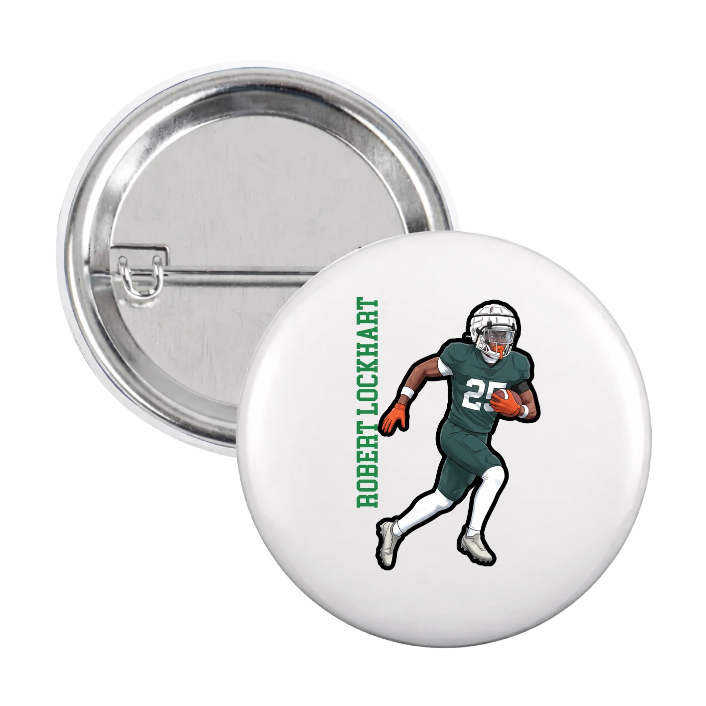 Game Day Button — Name Vertical in White
