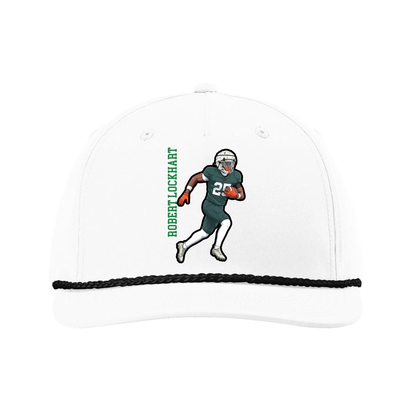 Five-Panel Classic Rope Cap — Name Vertical in White