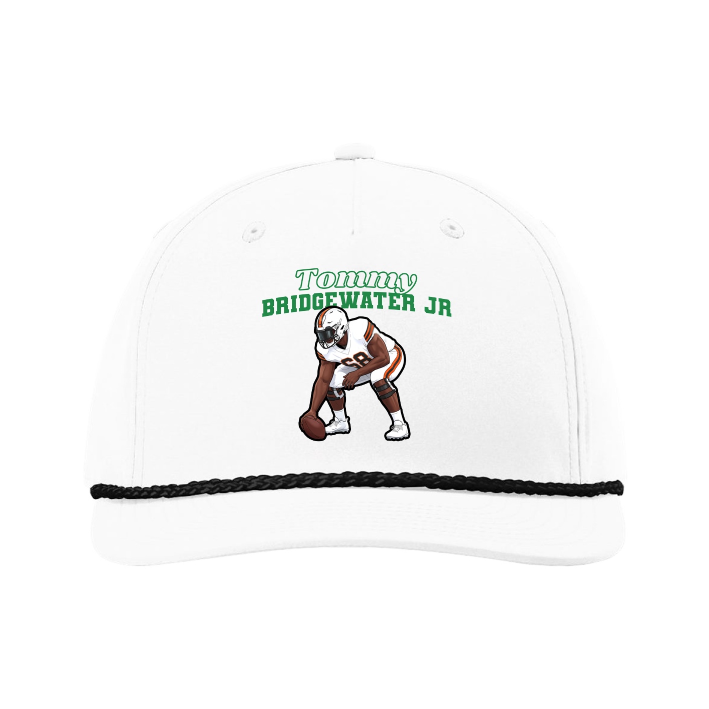 Five-Panel Classic Rope Cap — Name Arch in White